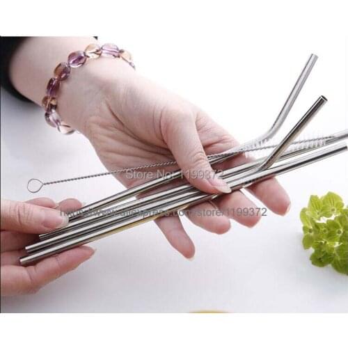 Free shipping 500pcs 10.5 inch 26.6cm 6mm Stainless Steel Straw Brush Drinking Straws Reusable ECO Metal Bar Drinks Party tag