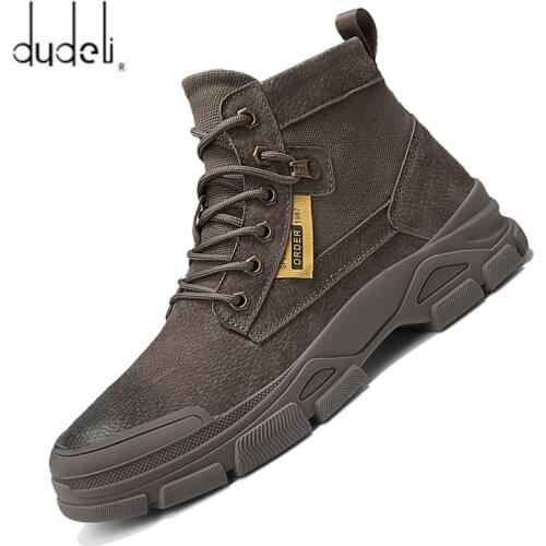DUDELI Vintage Men Boots Suede Leather Western Ankle Boots Men Waterproof Winter Work Boots Casual Shoes Sneakers Cowboy Botas
