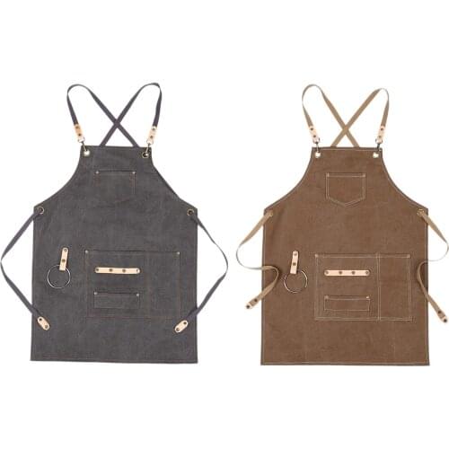 BBQ Canvas Apron Bib Chef Kitchen Apron For Women Men Barista Bartender Pockets Home Barber Cook Coffee Restaurant