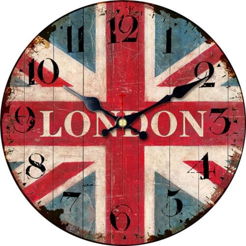 Vintage London Street Old Car garage Silent Round Clock Retro London British Flag Large Wall Clocks 6 Inch Wooden Wall Clocks