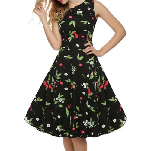 Black cherry O collar sleeveless retro Slim high waist big cloak small fresh princess dress knee knee dress G27