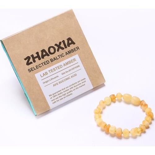 Baltic Amber Teething Bracelet for Baby(Butterscotch Raw - Unpolished) - Handmade in Lithuania - Lab-Tested Authentic - 2 Sizes