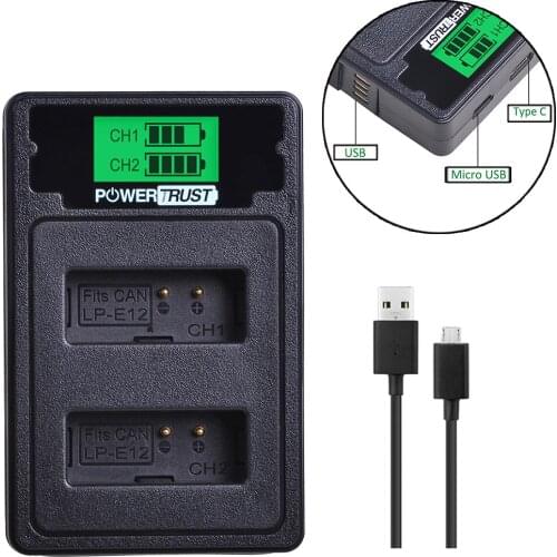 LP-E12 LPE12 LCD USB Dual Charger With USB Cable&Type C Port For Canon M 100D Kiss X7 Rebel SL1 EOS M10 EOS M50 DSLR