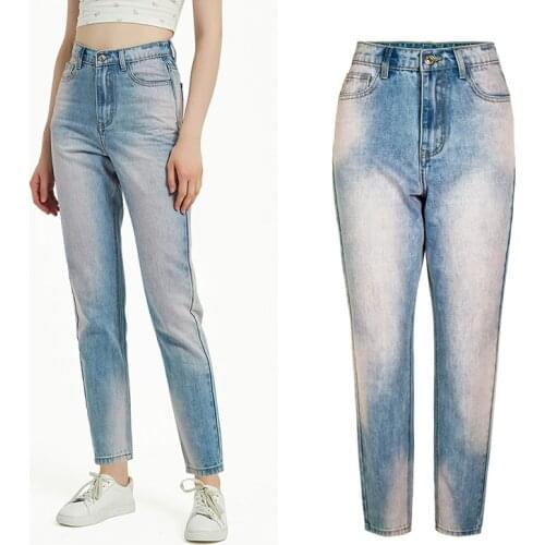 Am226 y2k Trendy High Waist Sweet Girl Rendering Color Jeans Harajuku Streetwear Distressed Boyfriends Style Denim Pants Blue
