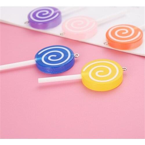 Julie Wang 8PCS Resin Lollipop Charms Random Mixed Colors Cartoon Candy Artificial Food Pendant Jewelry Making Accessory Decor