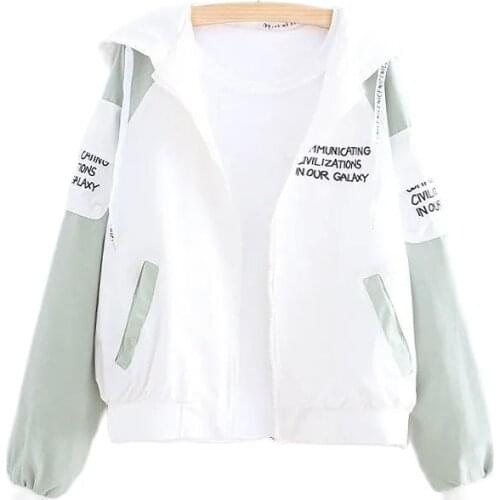 Spring Autumn Thin Ladies Jacke College Style New Hooded Zipper Coat Student Maiden Loose All-Match Female Windbreaker Coats