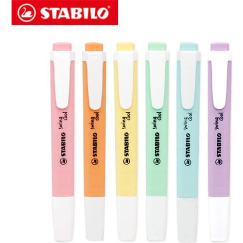 STABILO New 275 Highlighters Pastel Markers Swan Swing 6 Colors Single Text Focus Marker Pens for School Office 1Pcs