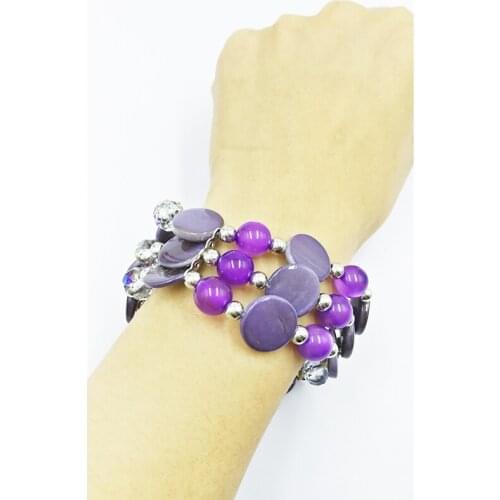 Girls Birthday Gift Shell Bracelet Boho Style Purple Color Multi Layer Stretch Bracelet For Women Jewelry