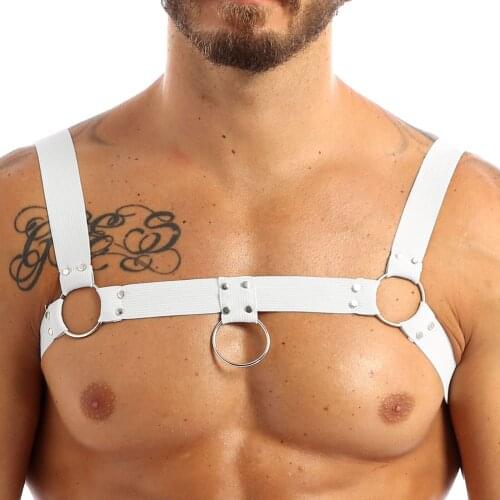 Mens Male Body Chest Harness Bondage Clubwear Cage Gay Harness Belt Lingerie with O-rings Rivets Clubwear Role Play Costume