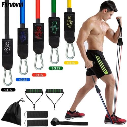 150 lbs 11-piece latex endurance belt set, one-word tension belt muscle training fitness equipment with bag