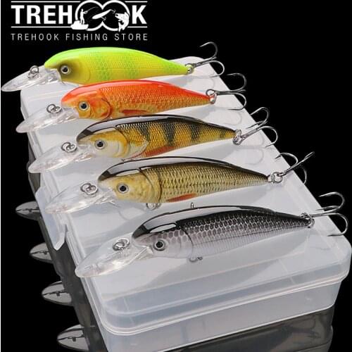TREHOOK 5pcs Black Minnow Fishing Lure Set 80mm 11g Floating Wobblers For Pike Trout Lures Crankbaits Fishing Accessories Baits