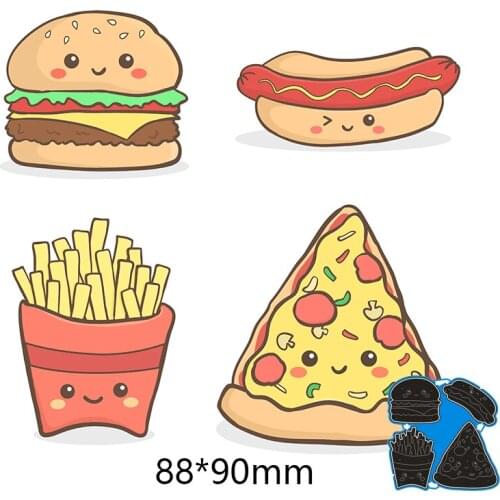 New Metal Cutting Dies Pizza Fries Hot Dog Burger For Card DIY Scrapbooking stencil Paper Craft Album template Dies 88*90mm