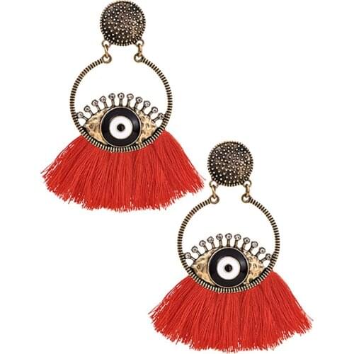 ZHINI New Fashion Geometric Circle Hollow Earrings for Women 2020 Statement Earring Boho Demon Eye Tassel Earrings Jewelry Gift