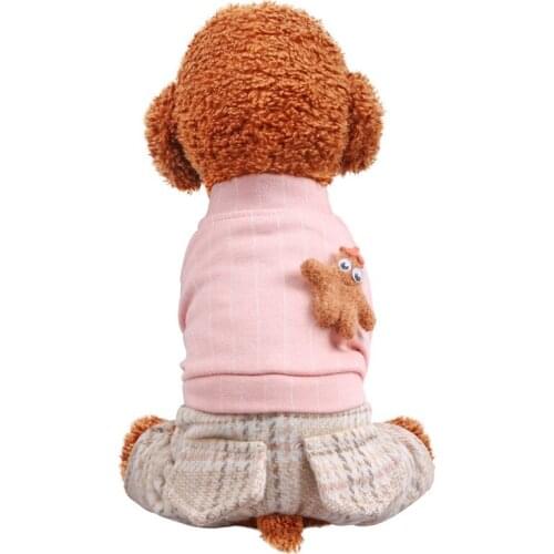 Pet Dog Cat Clothes Striped Furry Starfish Overall For Small Dog Four-legged Pants Teddy Bichon Autumn Winter Costume Jumpsuit