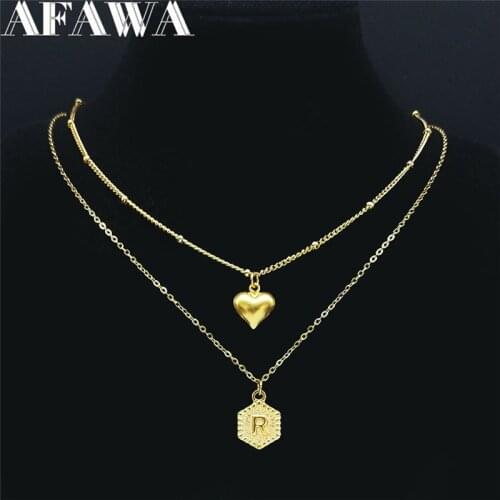 2pcs Heart Stainless Steel Layer Necklace Women/Men Gold Color Charm Necklaces Jewelry cadenas mujer XN7003S02