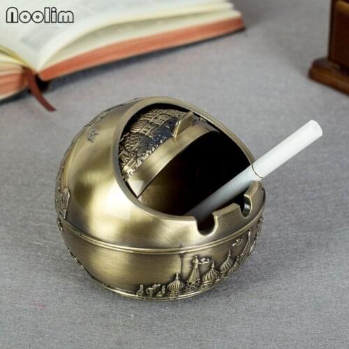 NOOLIM Cigarette Ashtray Windproof Metal Globular Ashtray Retro Ash Tray Ash Holder Castle Home Desktop Decor (Gold Bronze)