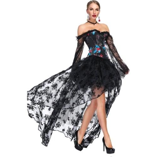 Royal Corset With Skirt Two Piece lace Sleeved Corset Dress
