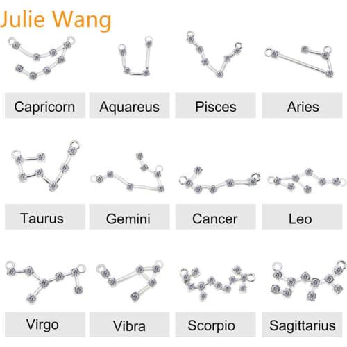 Julie Wang 12PCS White K Mixed 12 Constellations Zodiac Charms Zircon Alloy Necklace Bracelet Jewelry Making Accessory