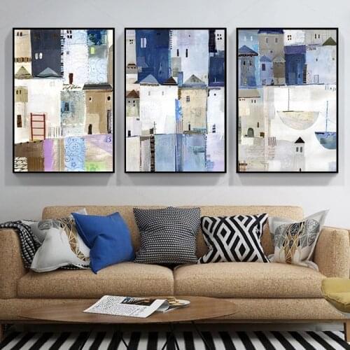 Poster Oil Painting Modern Nordic Landscape Abstract Building Canvas Painting Wall Pictures for Living Room Cuadros Home Decor