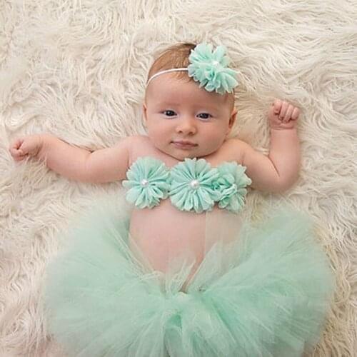 Newborn Photography Props Infant Girl Princess Baby Skirt Flower Belts Headband Baby Fotografia Hair Accessories