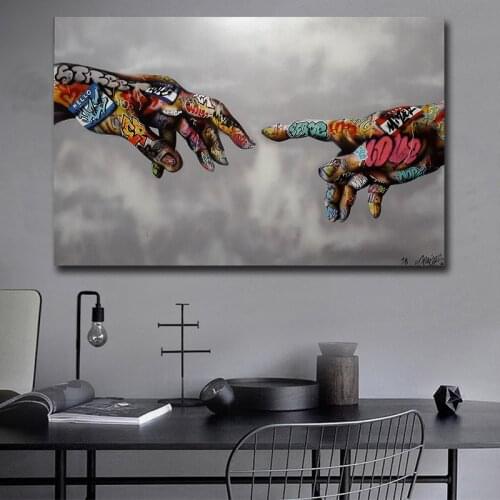 Hands Creation of Adam Canvas Paintings Reproductions Classical Famous Canvas Wall Art Pictures for Home Living Room Decoration