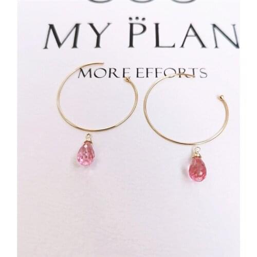 DAIMI 4-5mm Pink Topaz Earrings Big Circle Shape 14K Gold Filled Gemstones Earrings For Women