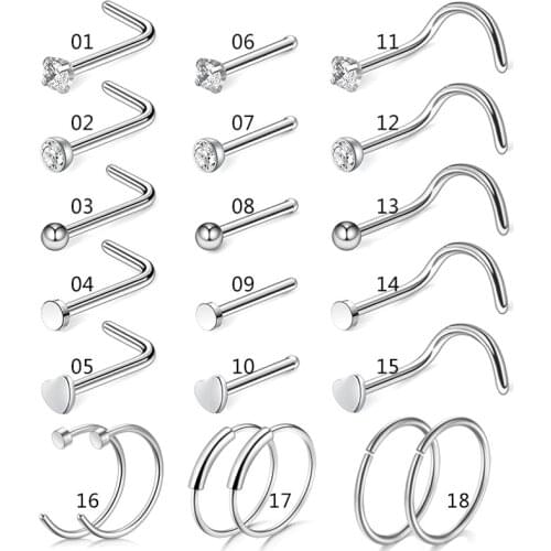 21Pcs/1Bag Nose Stud Piercing Earring Nose Ring Prong Nose Jewelry Septum Piercing Piercing Kit Nose Piercing Kit