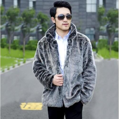 Hot sell 2018 new men winter fashion warm faux fur coat Light gray luxurious men mandarin collar fur jacket Casual fox fur coat
