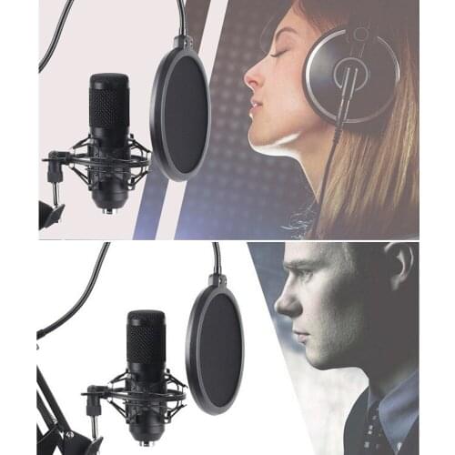 Studio Recording Condenser Microphone Kit with Shock Mount + Adjustable Suspension Scissor Arm Stand + Pop Filter + USB Cable