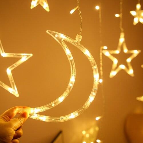 8 Lighting Modes LED Curtain Lights Stars Moons Twinkle String Lights Home Decor Lights for Bedroom Wedding Valentine Wall D30