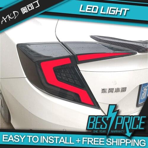 AKD LED Tail Lights Fit For Honda Civic 10th G10 2016 2017 2018 Rear Lamp Red Smoked Lamps Brake