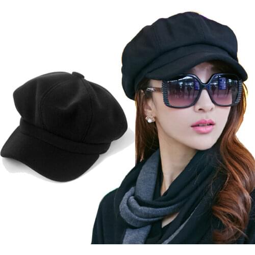Outdoor Street Casual Girl Berets Solid Color Octagonal Newsboy Cap Hat Women Wool Beret Hats Autumn Winter Cool Fashion