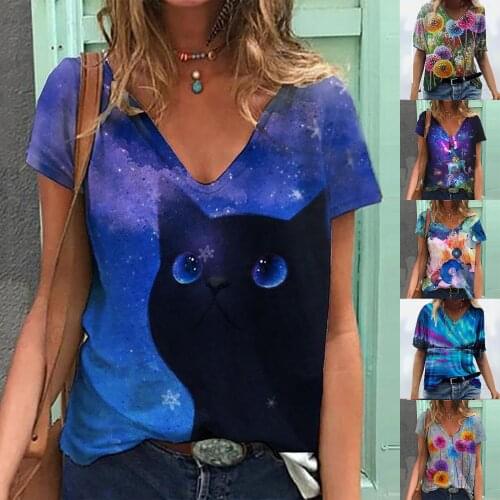 Womens T-shirt fashion printing womens top 2021 summer new loose casual T-shirt fashion short womens wear топы