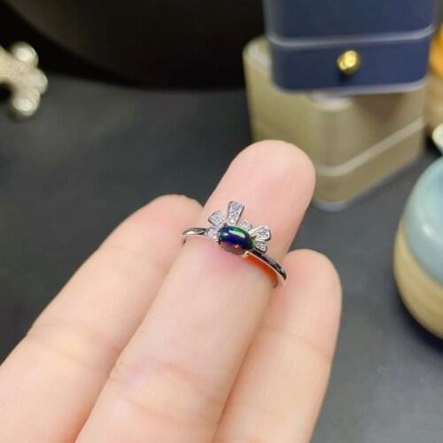 Natural Opal Woman Rings Change Fire Color Mysterious 925 Silver Adjustable Size