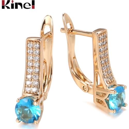 Kinel Trend Natural Blue Zircon Stud Earrings for Women 585 Rose Gold Earrings Fashion Vintage Wedding Jewelry 2021