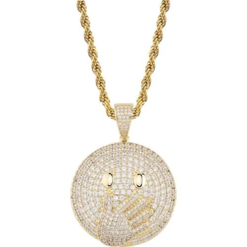 Lucky Sonny Funny Face Mood Pendant Necklace Out CZ Iced Hip-hop Gold Silver Color Pendant Bling Rappers' Fashion Dropshipping