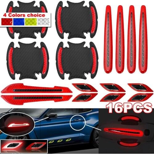 16pcs Universal Car Door Handle Bowl Anti-scratch Protector Bumper Body Rearview Mirror Reflective Safety Warning Stickers Tape