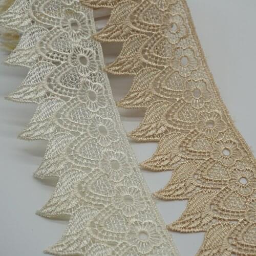 3 yards 7 cm Lace Ribbon Trims Applique Polyester for Clothes Home Textiles Trimmings Gold Light Yellow Sewing Accessories