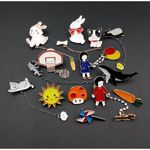 Cute Bunny Enamel Cartoon Pins Brooches Badges Bags Metal Pin Gifts Tassel Chain For Clothing Jewelry
