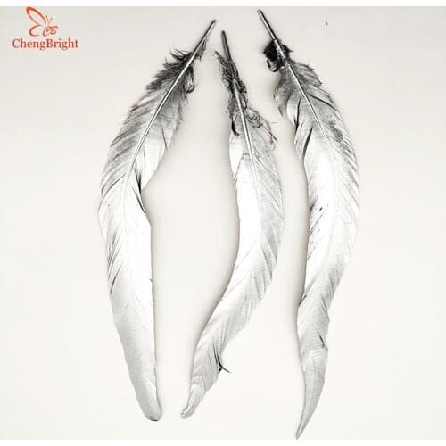 ChengBright 50pcs Silver Natural Cock Tail Feathers Diy 30-35cm/12-14inch Clothing Decoration Stage Performance Rooster Feather