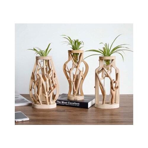 Wooden Transparent Vase Countertop Vase Home Minimalist Decoration Living Room Office Desktop Decoration Small Ornaments