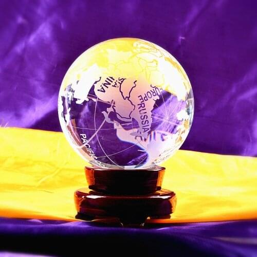 12cm world map Quartz Crystal Glass Sphere world globe Ball Clear Rare Ornament Photography Office Home wedding Decor Craft Gift