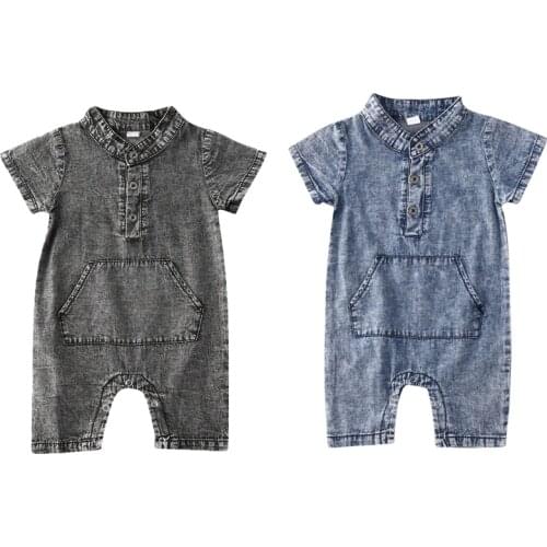 2020 Fashion Newborn Baby Boys Summer Clothes 0-18M Casual Short Sleeve Pocket Denim Romper Jumpsuit Outfits Sunsuit