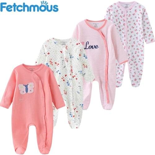 4-Pieces Baby Girl Rompers Long Sleeves Newborn Boy Spring Jumpsuit O-neck Cotton Soft Infant Overalls Set ropa bebe Pajamas