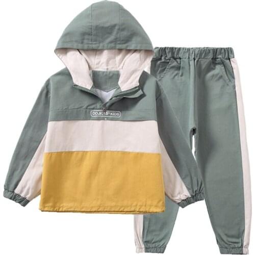 Menoea Boys Autumn Long Sleeve Clothes Suits Kids Thin Sports Outfits Patchwork Hooded Solid Pants New Boys Fashion Active Suits