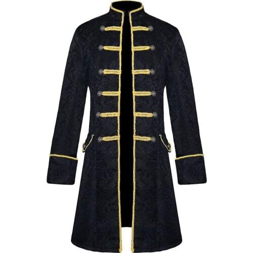 Plus Size Fashion Vintage Jacquard Medieval Punk Jackets Gothic Coat Long Sleeve Halloween Custome Cosplay Men Outwear Uniform