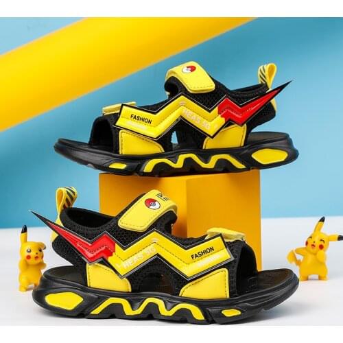 2021 Summer New Pikachu Childrens Sandals 4-16 Years Old Boys Pokemon Elf Ball Fashion Girls Beach Sandals