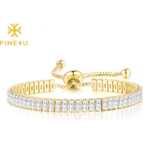 FINE4U B537 Fashion Adjustable Chain Bracelet for Women Cubic Zirconia Rose Gold Color Gift Bracelet of Luxury Shining Jewelry