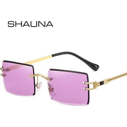 SHAUNA Retro Small Rectangle Rimless Women Sunglasses Fashion Clear Ocean Gradient Lens Shades UV400 Men Square Sun Glasses