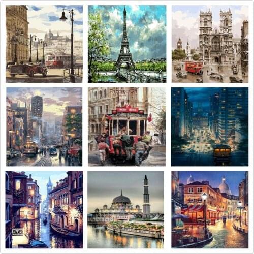 City Landscape Painting By Numbers For Adults DIY Kits HandPainted On Canvas With Framed Oil Picture Drawing Coloring By Number